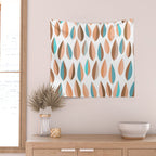 Mid Mod Dancing Leaf Pattern in earthy Peach & Jade Wall Tapestry Gallery Image 2
