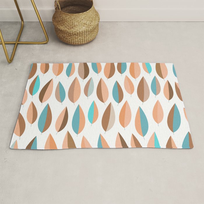 Mid Mod Dancing Leaf Pattern in earthy Peach & Jade Rug Gallery Image 1
