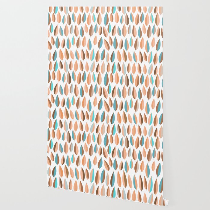 Mid Mod Dancing Leaf Pattern in earthy Peach & Jade Wallpaper Gallery Image 2