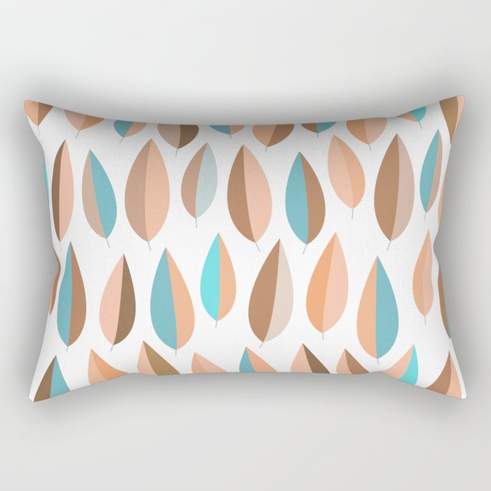 Mid Mod Dancing Leaf Pattern in earthy Peach & Jade Rectangular Pillow Gallery Image 2