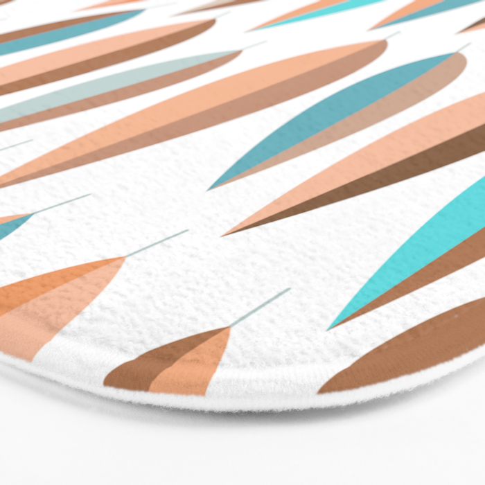 Mid Mod Dancing Leaf Pattern in earthy Peach & Jade Bath Mat Gallery Image 3
