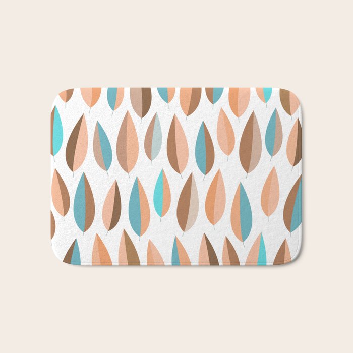 Mid Mod Dancing Leaf Pattern in earthy Peach & Jade Bath Mat Gallery Image 1