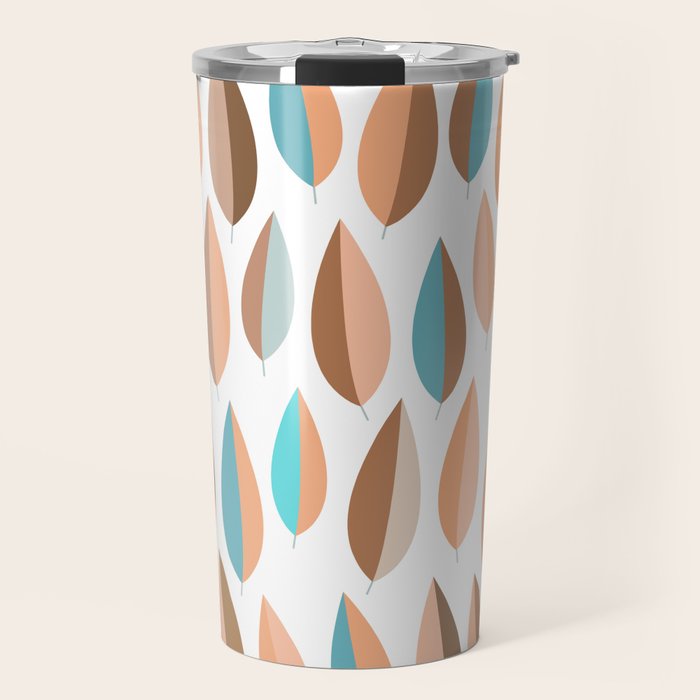 Mid Mod Dancing Leaf Pattern in earthy Peach & Jade Travel Mug Gallery Image 1