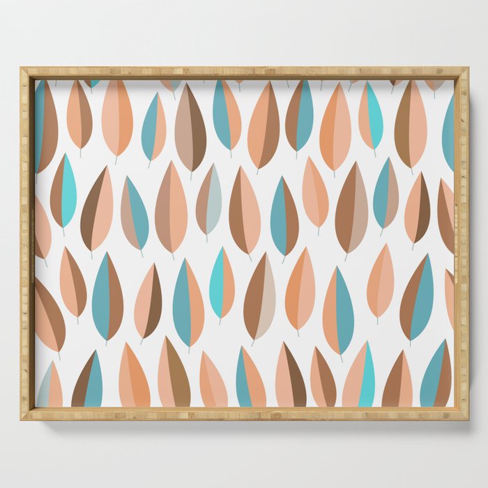 Mid Mod Dancing Leaf Pattern in earthy Peach & Jade Serving Tray Gallery Image 1