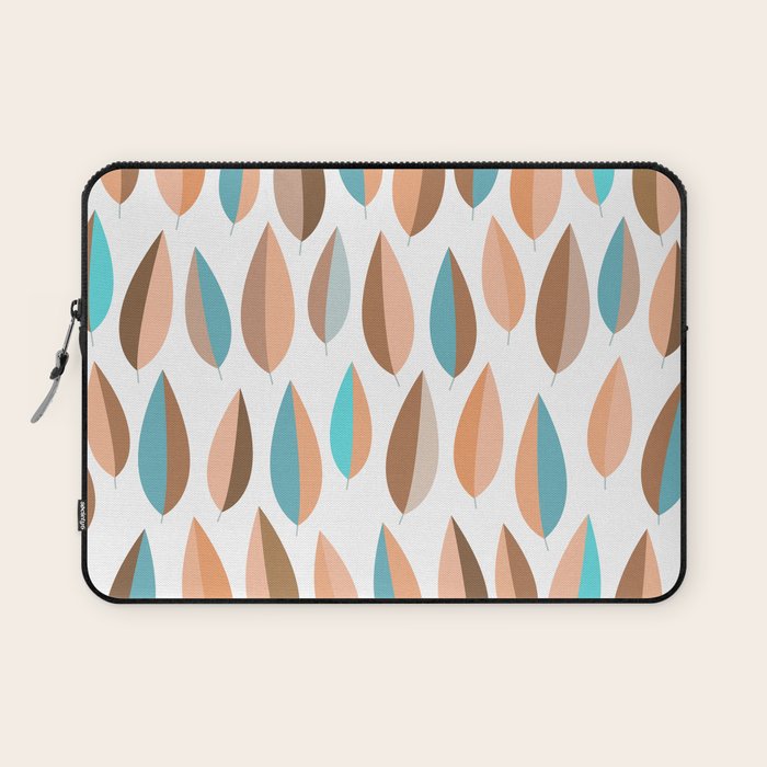 Mid Mod Dancing Leaf Pattern in earthy Peach & Jade Laptop Sleeve Gallery Image 1