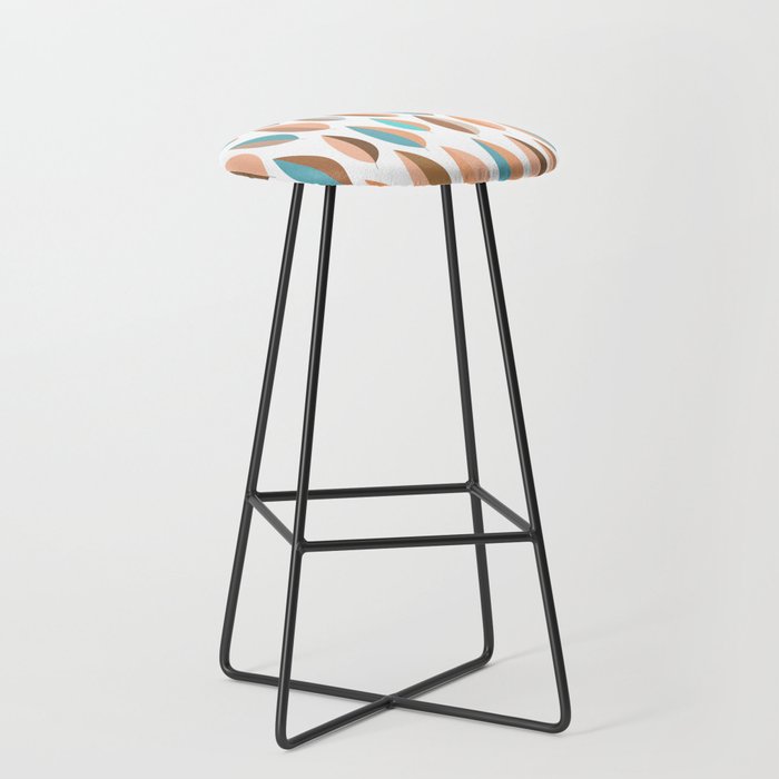 Mid Mod Dancing Leaf Pattern in earthy Peach & Jade Stool Gallery Image 1