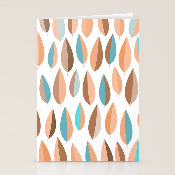 Mid Mod Dancing Leaf Pattern in earthy Peach & Jade Stationery Card Gallery Image 1
