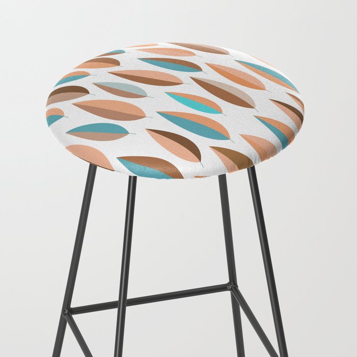 Mid Mod Dancing Leaf Pattern in earthy Peach & Jade Stool Gallery Image 2