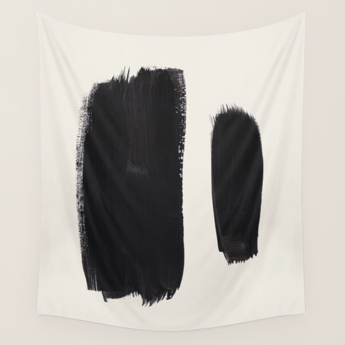 Mid Century Modern Minimalist Abstract Art Brush Strokes Black & White Ink Art Brush Strokes Wall Tapestry Gallery Image 4