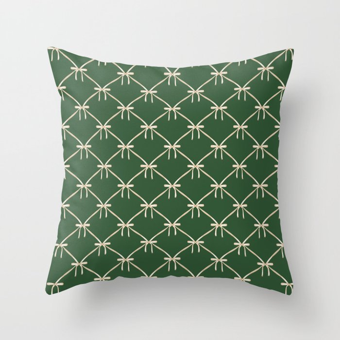Bows & Ribbons Pattern XXV Dark Forest Green Throw Pillow Gallery Image 1