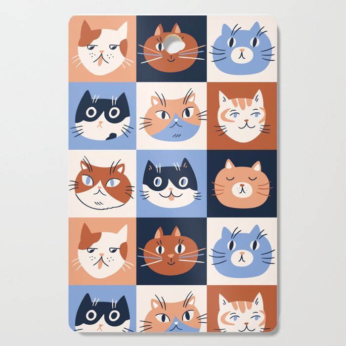 Colorful checkered cat pattern Cutting Board Gallery Image 1
