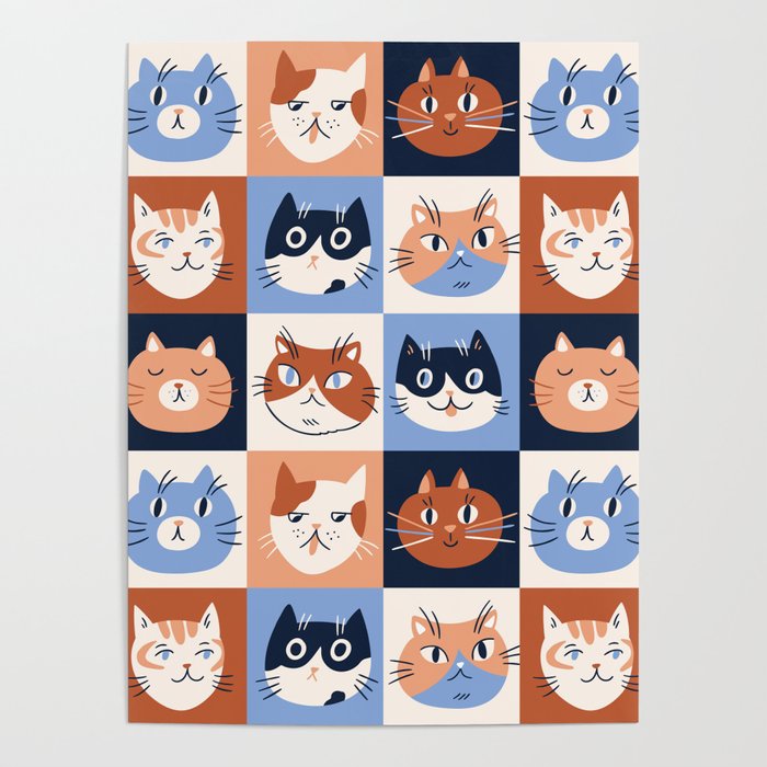 Colorful checkered cat pattern Poster Gallery Image 4