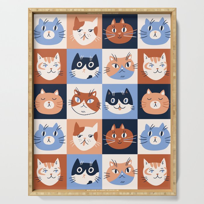 Colorful checkered cat pattern Serving Tray Gallery Image 1