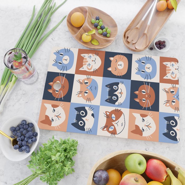 Colorful checkered cat pattern Cutting Board Gallery Image 2