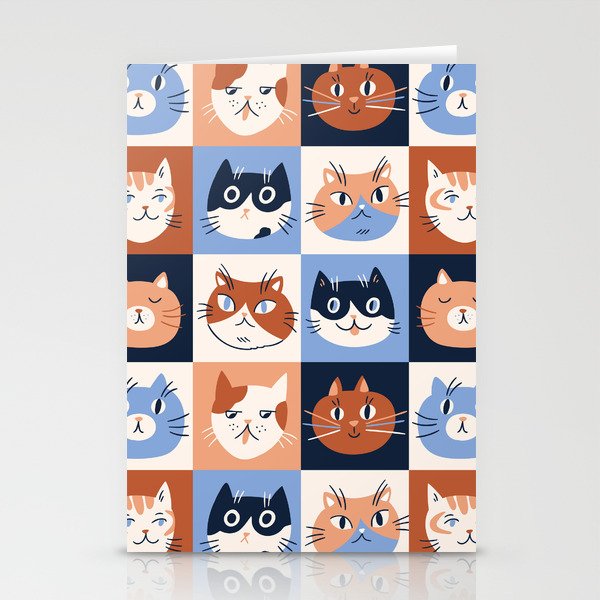Colorful checkered cat pattern Stationery Card Gallery Image 1