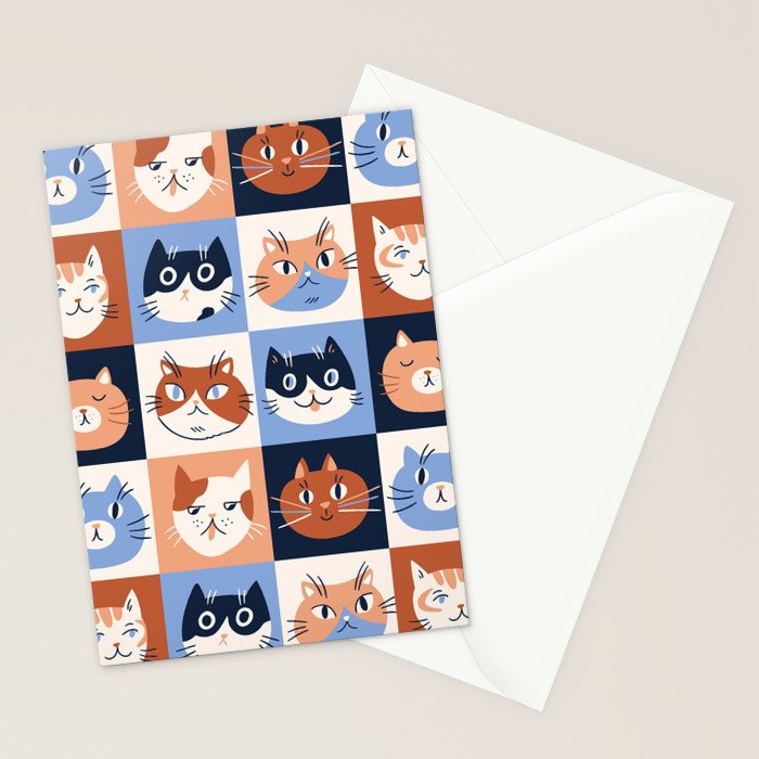 Colorful checkered cat pattern Stationery Card Gallery Image 2