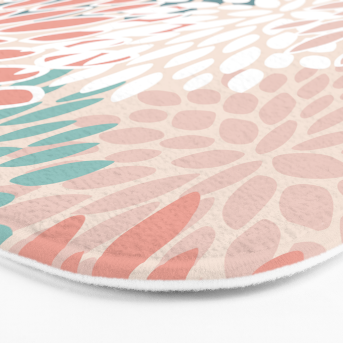 Festive, Floral Prints, Teal, Peach, Coral Bath Mat Gallery Image 3