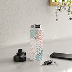 Festive, Floral Prints, Teal, Peach, Coral Water Bottle Gallery Image 4