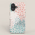 Festive, Floral Prints, Teal, Peach, Coral iPhone Case Gallery Image 1
