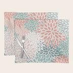 Festive, Floral Prints, Teal, Peach, Coral Placemat Gallery Image 1