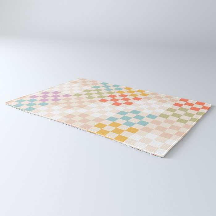 Retro Pastel Check Pattern Rug Gallery Image 3