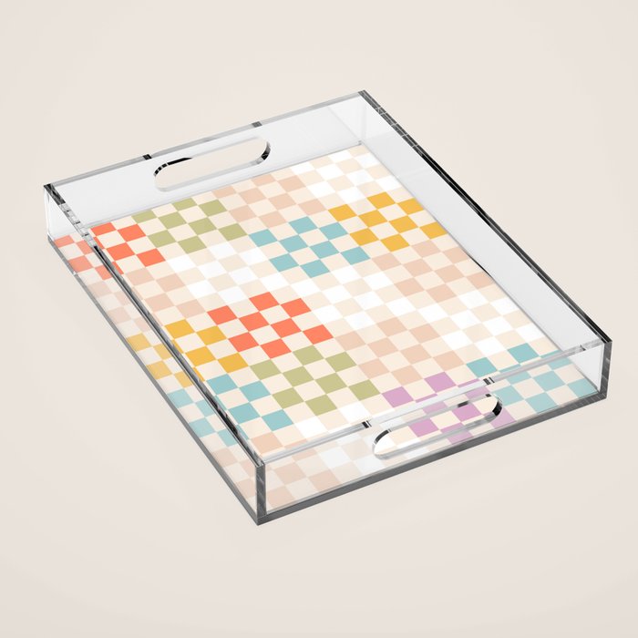 Retro Pastel Check Pattern Acrylic Tray Gallery Image 1