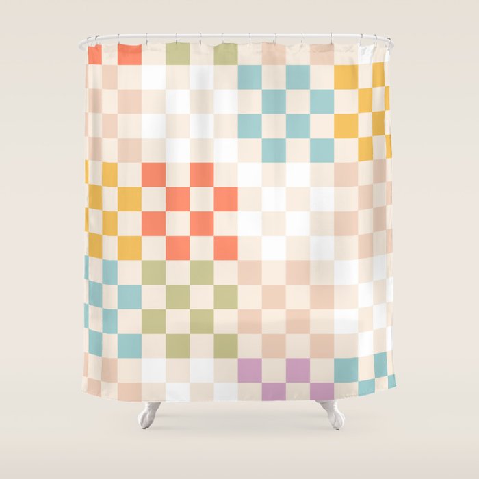 Retro Pastel Check Pattern Shower Curtain Gallery Image 1