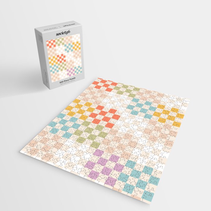 Retro Pastel Check Pattern Jigsaw Puzzle Gallery Image 2