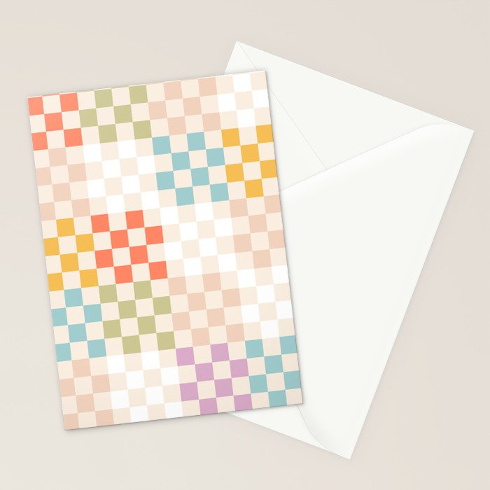 Retro Pastel Check Pattern Stationery Card Gallery Image 2