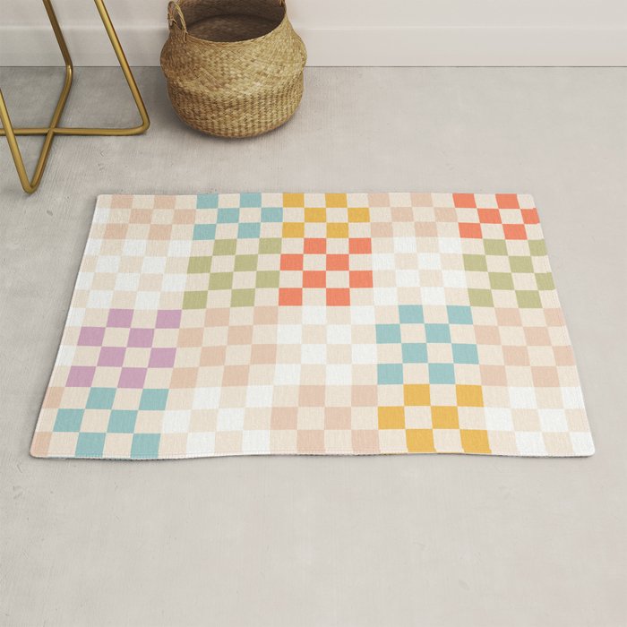 Retro Pastel Check Pattern Rug Gallery Image 1