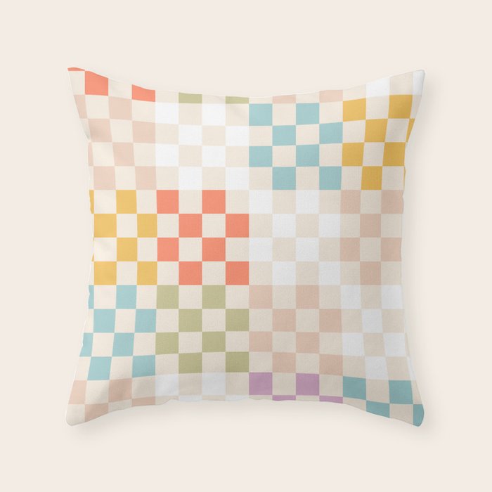 Retro Pastel Check Pattern Throw Pillow Gallery Image 1
