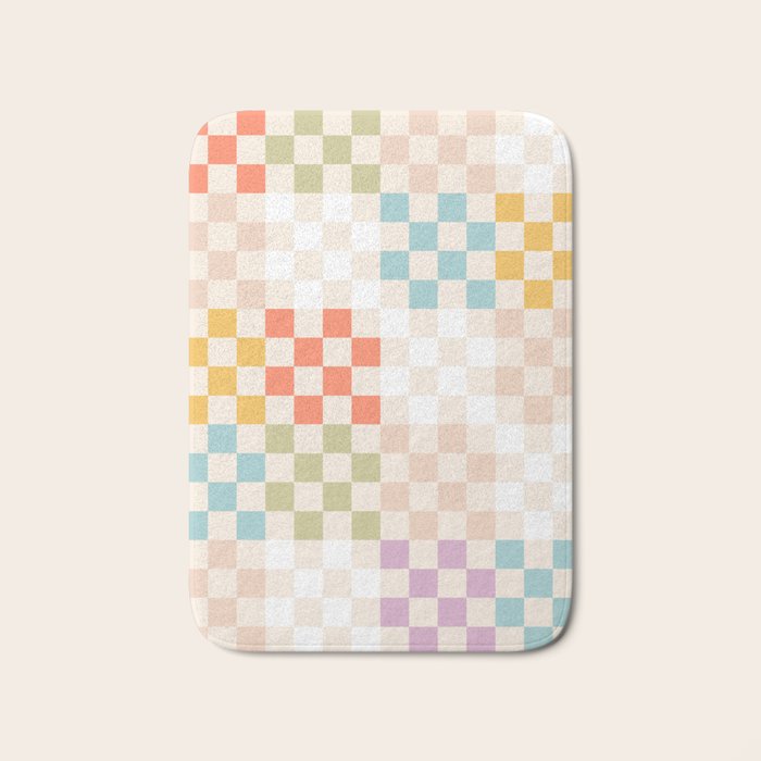 Retro Pastel Check Pattern Bath Mat Gallery Image 1