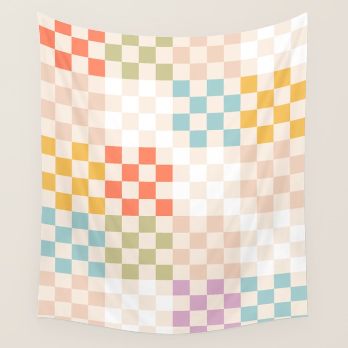 Retro Pastel Check Pattern Wall Tapestry Gallery Image 4