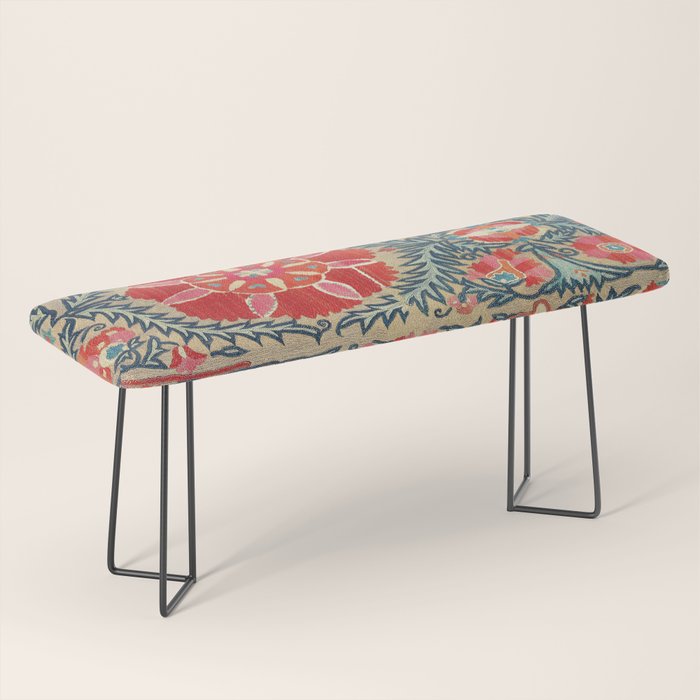 18th Century Suzani Fragment Print Bench Gallery Image 1