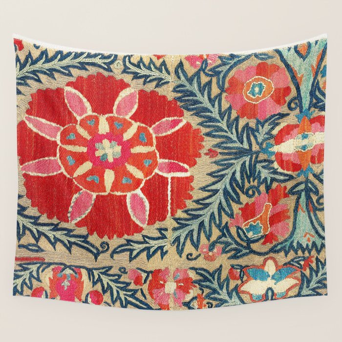 18th Century Suzani Fragment Print Wall Tapestry Gallery Image 1