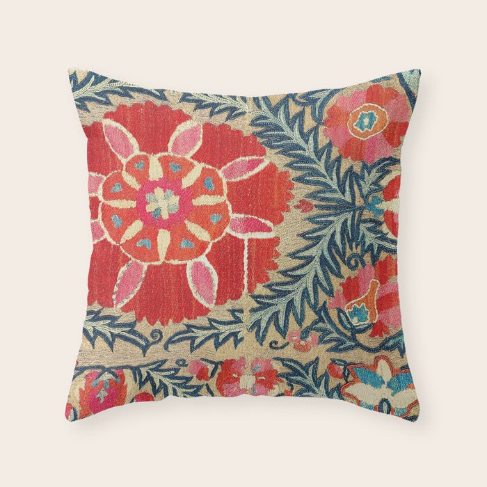 18th Century Suzani Fragment Print Throw Pillow Gallery Image 6