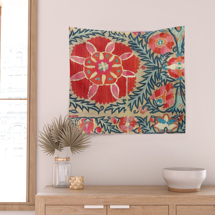 18th Century Suzani Fragment Print Wall Tapestry Gallery Image 2