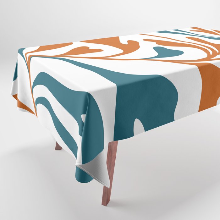 Modern Leaf Abstract Orange and Teal Tablecloth Gallery Image 1
