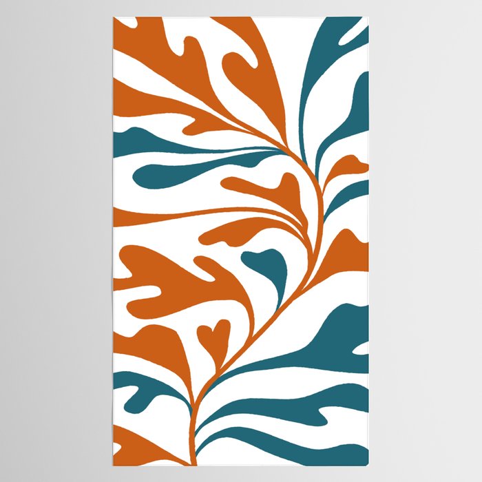 Modern Leaf Abstract Orange and Teal Tablecloth Gallery Image 2