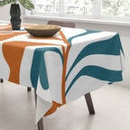 Modern Leaf Abstract Orange and Teal Tablecloth Gallery Image 3