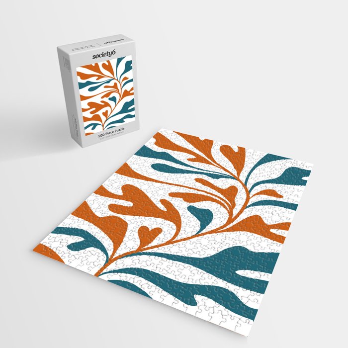 Modern Leaf Abstract Orange and Teal Jigsaw Puzzle Gallery Image 2