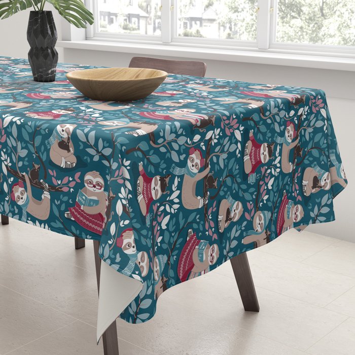 Hygge sloth // turquoise and red Tablecloth Gallery Image 3