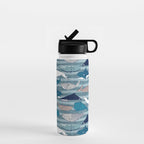 Origami Sea // linen texture and nautical stripes background teal white and taupe whales Water Bottle Gallery Image 1