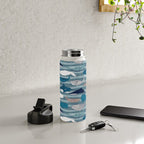 Origami Sea // linen texture and nautical stripes background teal white and taupe whales Water Bottle Gallery Image 4