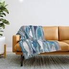 Origami Sea // linen texture and nautical stripes background teal white and taupe whales Throw Blanket Gallery Image 1