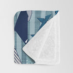 Origami Sea // linen texture and nautical stripes background teal white and taupe whales Throw Blanket Gallery Image 3