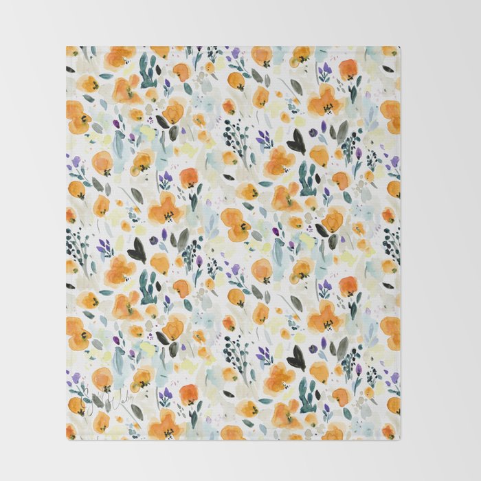 Cali Poppies + wild flowers Throw Blanket Gallery Image 2