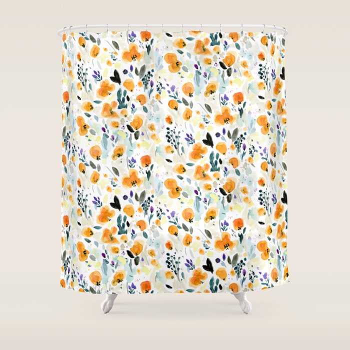 Cali Poppies + wild flowers Shower Curtain Gallery Image 1