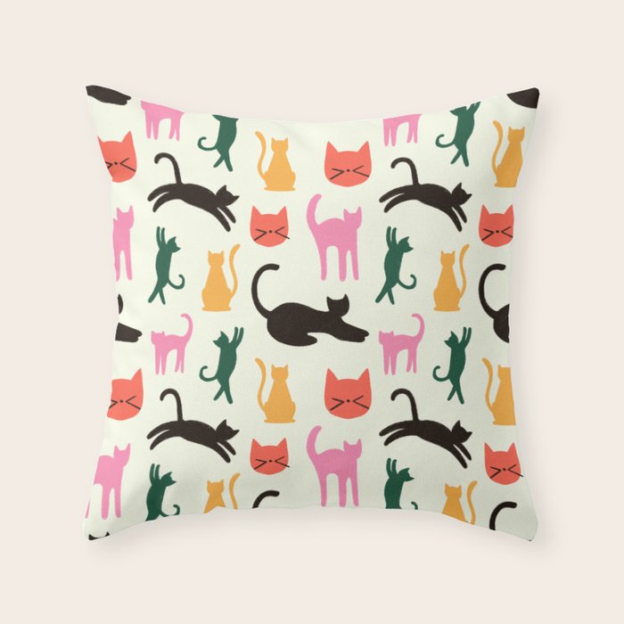 Colorful Cats Pattern Throw Pillow Gallery Image 1
