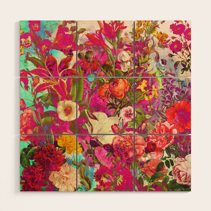 Atomic Garden - Vibrant Flowers Wood Wall Art Gallery Image 1